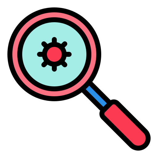 Covid-19, find, inspection, magnify glass, search, virus icon